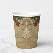 Christmas Party Golden Green Leaves Red Rustic 紙コップ (右)