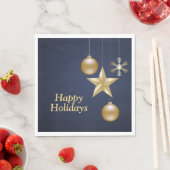 Christmas Party Golden Ornament Navy Blue Elegant スタンダードランチョンナプキン (インサイチュ)