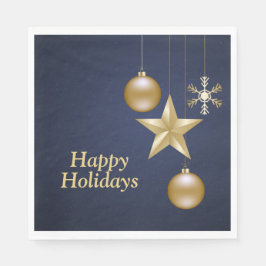 Christmas Party Golden Ornament Navy Blue Elegant スタンダードランチョンナプキン