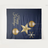Christmas Party Golden Ornament Navy Blue Elegant タペストリー (正面(横))