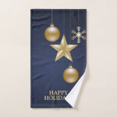 Christmas Party Golden Ornament Navy Blue Elegant バスタオルセット (ハンドタオル)