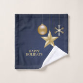 Christmas Party Golden Ornament Navy Blue Elegant バスタオルセット (ウォッシュタオル)