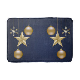 Christmas Party Golden Ornament Navy Blue Elegant バスマット