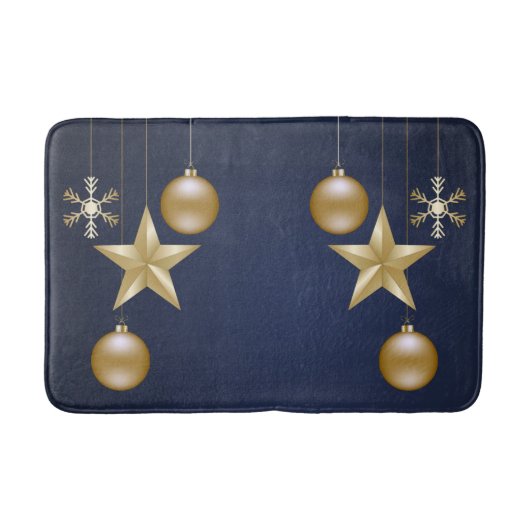 Christmas Party Golden Ornament Navy Blue Elegant バスマット (正面)