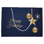 Christmas Party Golden Ornament Navy Blue Elegant ラージペーパーバッグ (裏面)