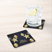Christmas Party Golden Ornaments Navy Blue スクエアペーパーコースター (インサイチュ)