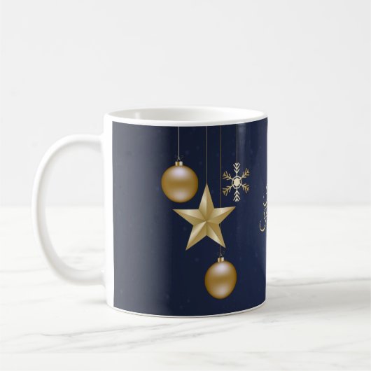Christmas Party Golden Ornaments Navy Blue Elegant コーヒーマグカップ (左)