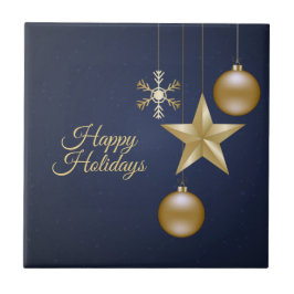 Christmas Party Golden Ornaments Navy Blue Elegant タイル