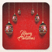 Christmas Party Golden Red Winter Elegant スクエアペーパーコースター (正面)