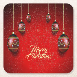 Christmas Party Golden Red Winter Elegant スクエアペーパーコースター