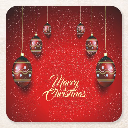 Christmas Party Golden Red Winter Elegant スクエアペーパーコースター (正面)