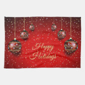 Christmas Party Golden Red Winter Holidays Elegant キッチンタオル (横)