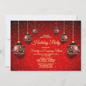Christmas Party Golden Red Winter Holidays Elegant 招待状 (正面)