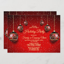 Christmas Party Golden Red Winter Holidays Elegant 招待状