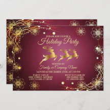 Christmas Party Golden Reindeers Red Pink Elegant