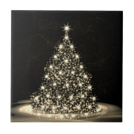 Christmas Party Golden Shiny Tree Winter Black タイル