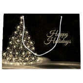 Christmas Party Golden Shiny Tree Winter Black ラージペーパーバッグ (正面)