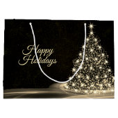 Christmas Party Golden Shiny Tree Winter Black ラージペーパーバッグ (裏面)