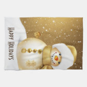 Christmas Party Golden Snowman Snowflakes Holidays キッチンタオル (横)