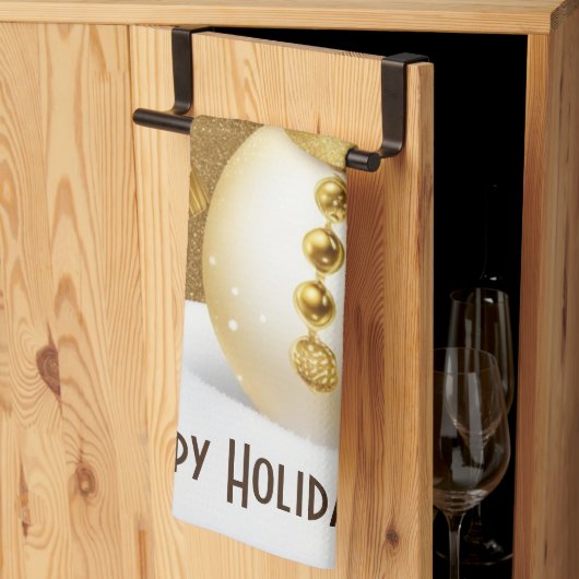 Christmas Party Golden Snowman Snowflakes Holidays キッチンタオル (三つ折り)