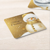 Christmas Party Golden Snowman Winter Holiday スクエアペーパーコースター (アングル)