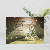 Christmas Party Golden Tree Shiny Sparkle Stars 招待状 (スタンド正面)