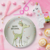 Christmas Party Green Deers Holidays Cute ペーパープレート (パーティー)