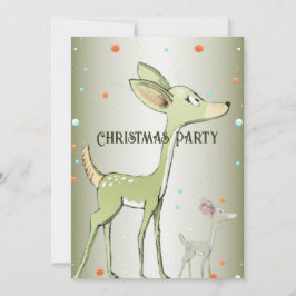 Christmas Party Green Deers Holidays Cute 招待状