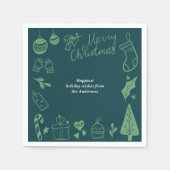 Christmas Party Green Hand Drawn Doodles Festive スタンダードカクテルナプキン (正面)