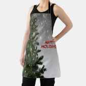 Christmas Party Green Tree Red Silver Snowflakes エプロン (インサイチュ)