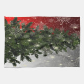 Christmas Party Green Tree Red Silver Snowflakes キッチンタオル (横)