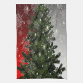 Christmas Party Green Tree Red Silver Snowflakes キッチンタオル (縦)