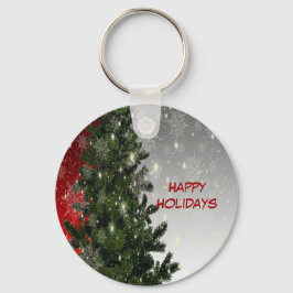 Christmas Party Green Tree Red Silver Snowflakes キーホルダー