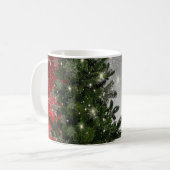 Christmas Party Green Tree Red Silver Snowflakes コーヒーマグカップ (正面左)