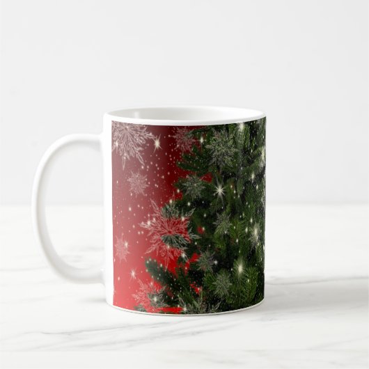 Christmas Party Green Tree Red Silver Snowflakes コーヒーマグカップ (左)