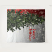 Christmas Party Green Tree Red Silver Snowflakes タペストリー (正面(横))