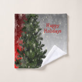 Christmas Party Green Tree Red Silver Snowflakes バスタオルセット (ウォッシュタオル)