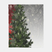 Christmas Party Green Tree Red Silver Snowflakes フリースブランケット (正面)