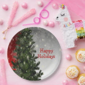 Christmas Party Green Tree Red Silver Snowflakes ペーパープレート (パーティー)