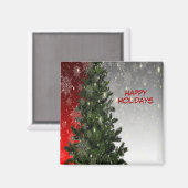 Christmas Party Green Tree Red Silver Snowflakes マグネット (正面/裏面)