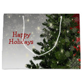 Christmas Party Green Tree Red Silver Snowflakes ラージペーパーバッグ (正面)