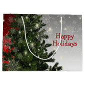 Christmas Party Green Tree Red Silver Snowflakes ラージペーパーバッグ (裏面)