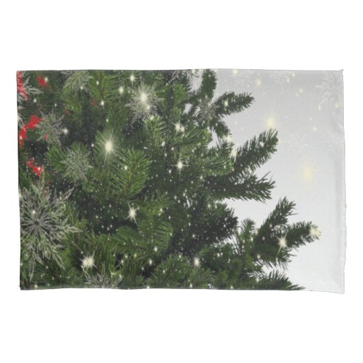 Christmas Party Green Tree Red Silver Snowflakes 枕カバー (正面)
