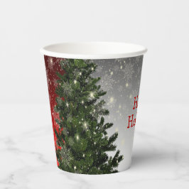 Christmas Party Green Tree Red Silver Snowflakes 紙コップ