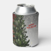 Christmas Party Green Tree Red Silver Snowflakes 缶クーラー (缶正面)