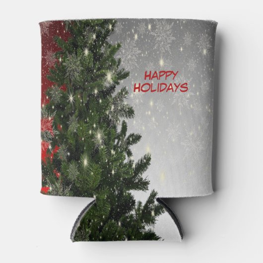 Christmas Party Green Tree Red Silver Snowflakes 缶クーラー (正面)