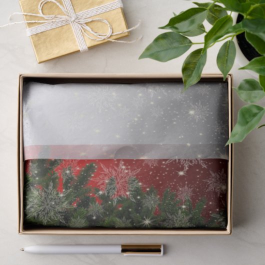 Christmas Party Green Tree Red Silver Snowflakes 薄葉紙 (ギフト)