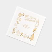 Christmas Party Hand Drawn Doodles Festive Gold 箔ナプキン (左)