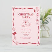 Christmas Party Hand Drawn Holiday Red Coquette 招待状 (スタンド正面)