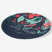 Christmas Party Holiday Blue Botanical Floral  ペーパープレート (アングル)